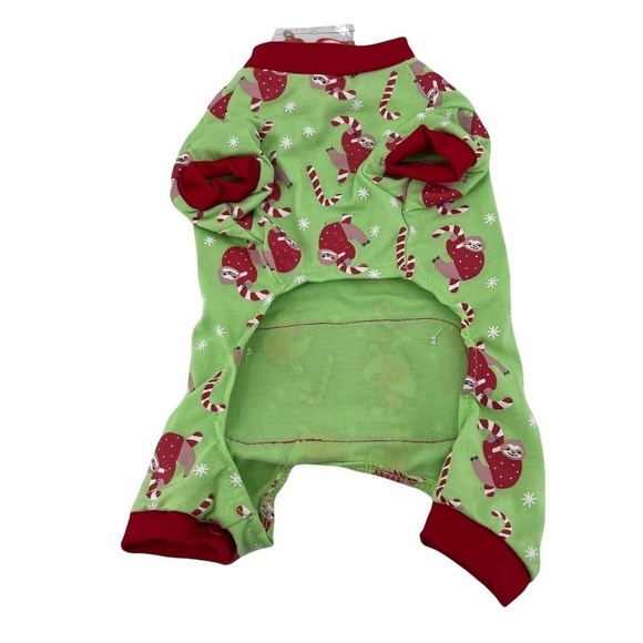 NWT Pet Central Green Red Sloth Christmas Sugar Cane Dog Pajama Outfit Size S - Picture 3 of 4